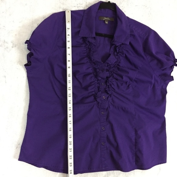 Jessica Button Up Blouse Size 18W Ruffles Purple Shaped Front - Picture 7 of 11